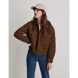 Madewell Quilted Corduroy Crop Shirt-Jacket in Golden Spinach